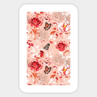 Beautiful Rose Flowers and Butterfly Pattern Artwork Sticker